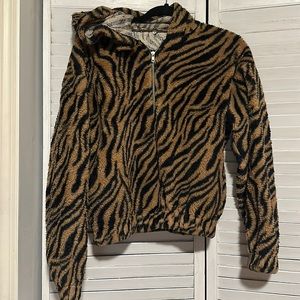 Zebra faux fur pullover hoodie